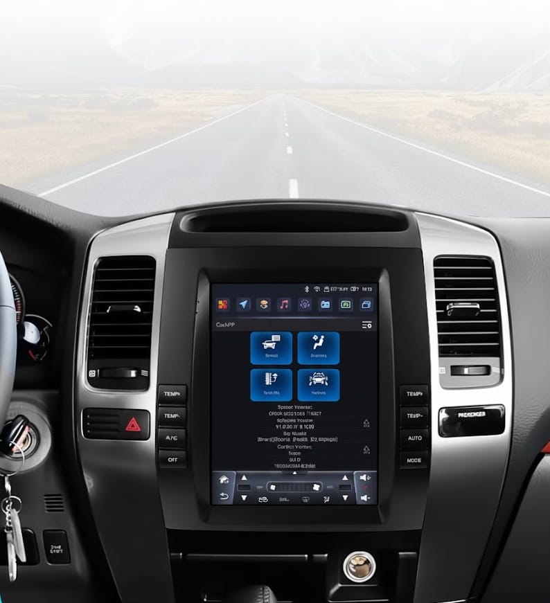 Interfaz digital del climatizador y aire acondicionado visualizada en la pantalla táctil Android del Toyota Land Cruiser